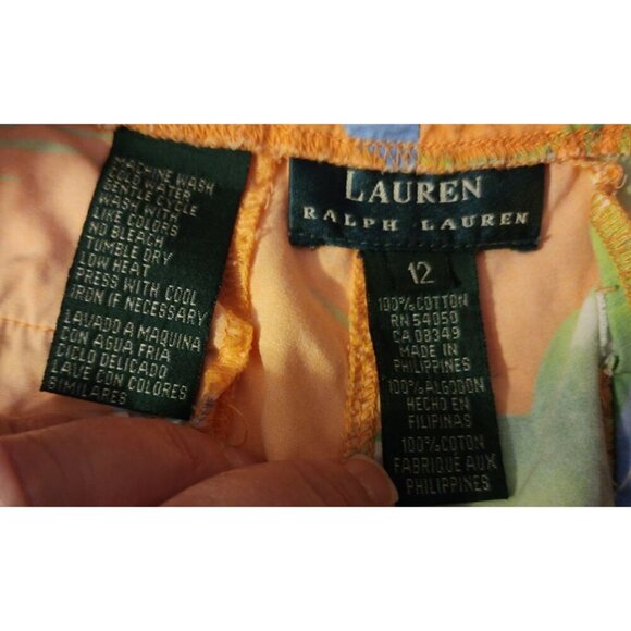 Lauren Ralph Lauren Floral Capris Pants 12 Orage Cotton Beach Drawstring 90s - Picture 15 of 16